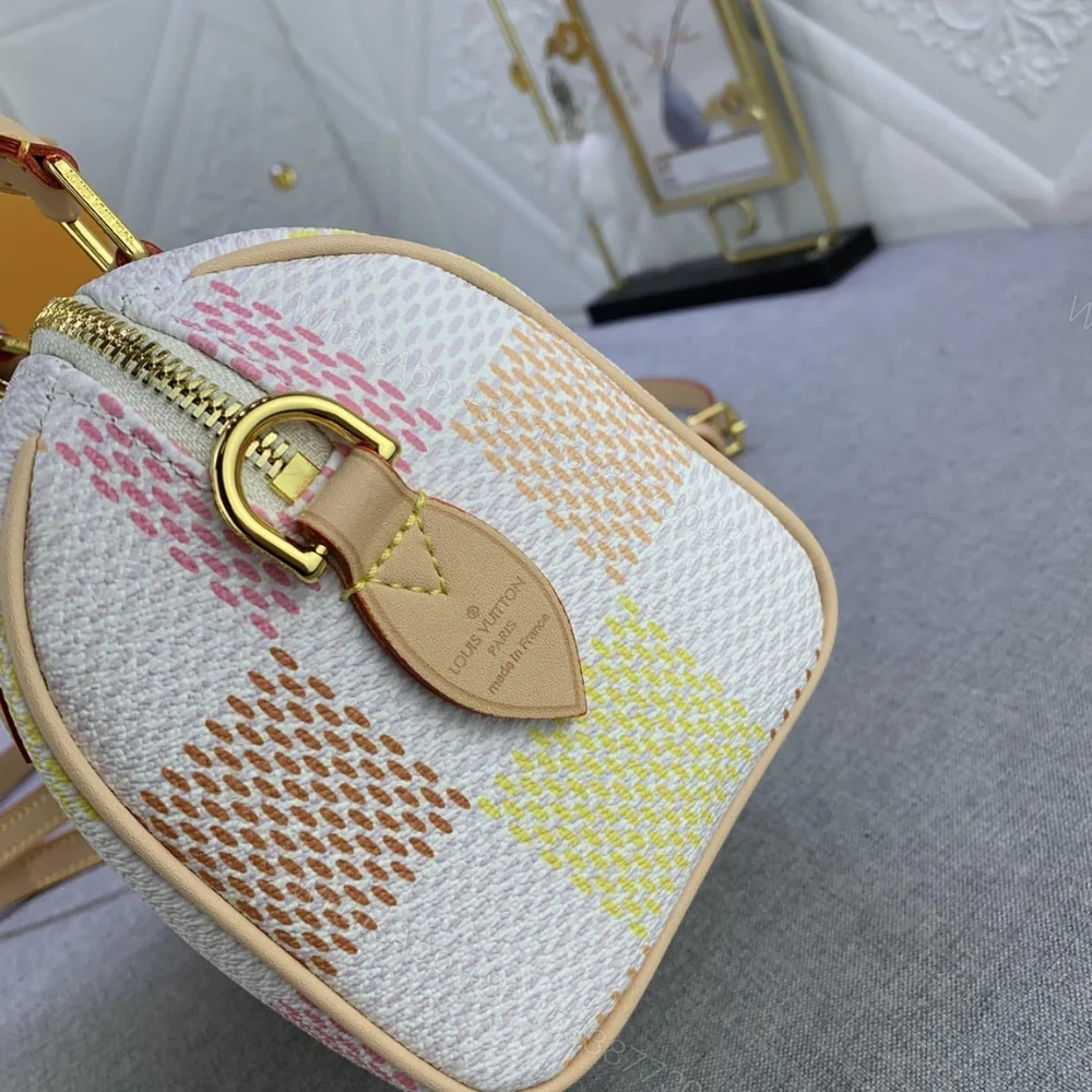View 6 of Louis Vuitton Speedy Bandoulière Damier Canvas Peach 20Cm