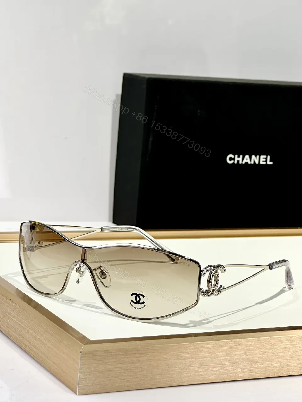 View 8 of Elegant Shield Sunglasses: Crystal-Detail Luxe Shield Glasses