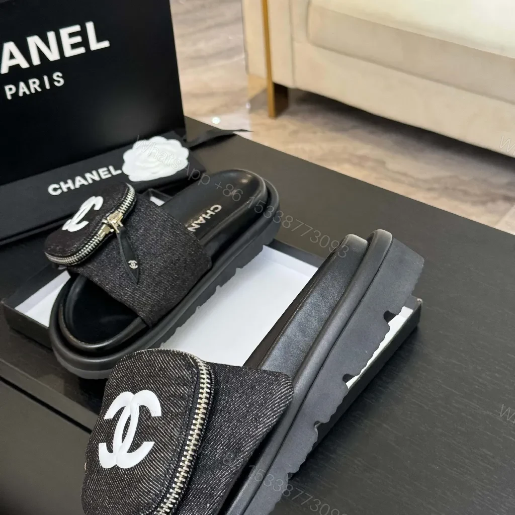 View 7 of Denim-Texture Slide Sandals: Subtle Luxe Comfort