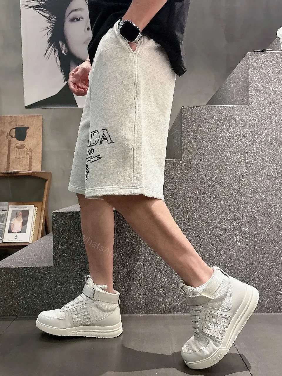 View 11 of Gray Hoodie Shorts Fabric Streetwear Drawstring Shorts