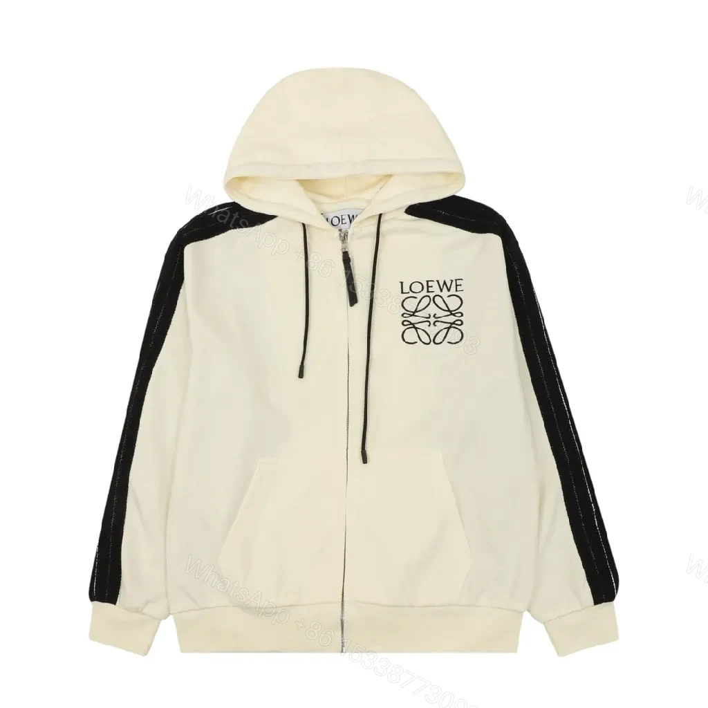 Minimalist Luxury Hoodie: Contrast Stripes & Logo Zip Front Hoodie — view 1