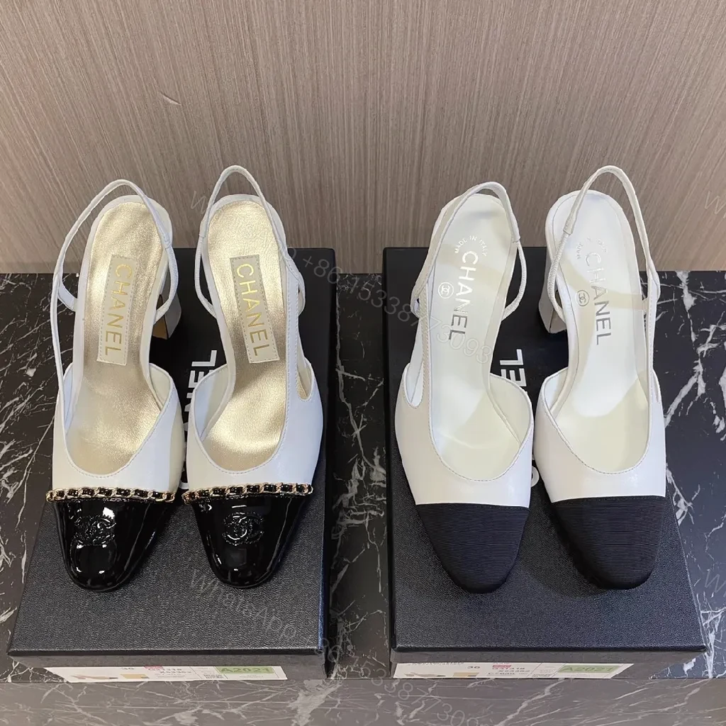 Textured Leather Sling-Back Pumps with Chain Detailing — view 1