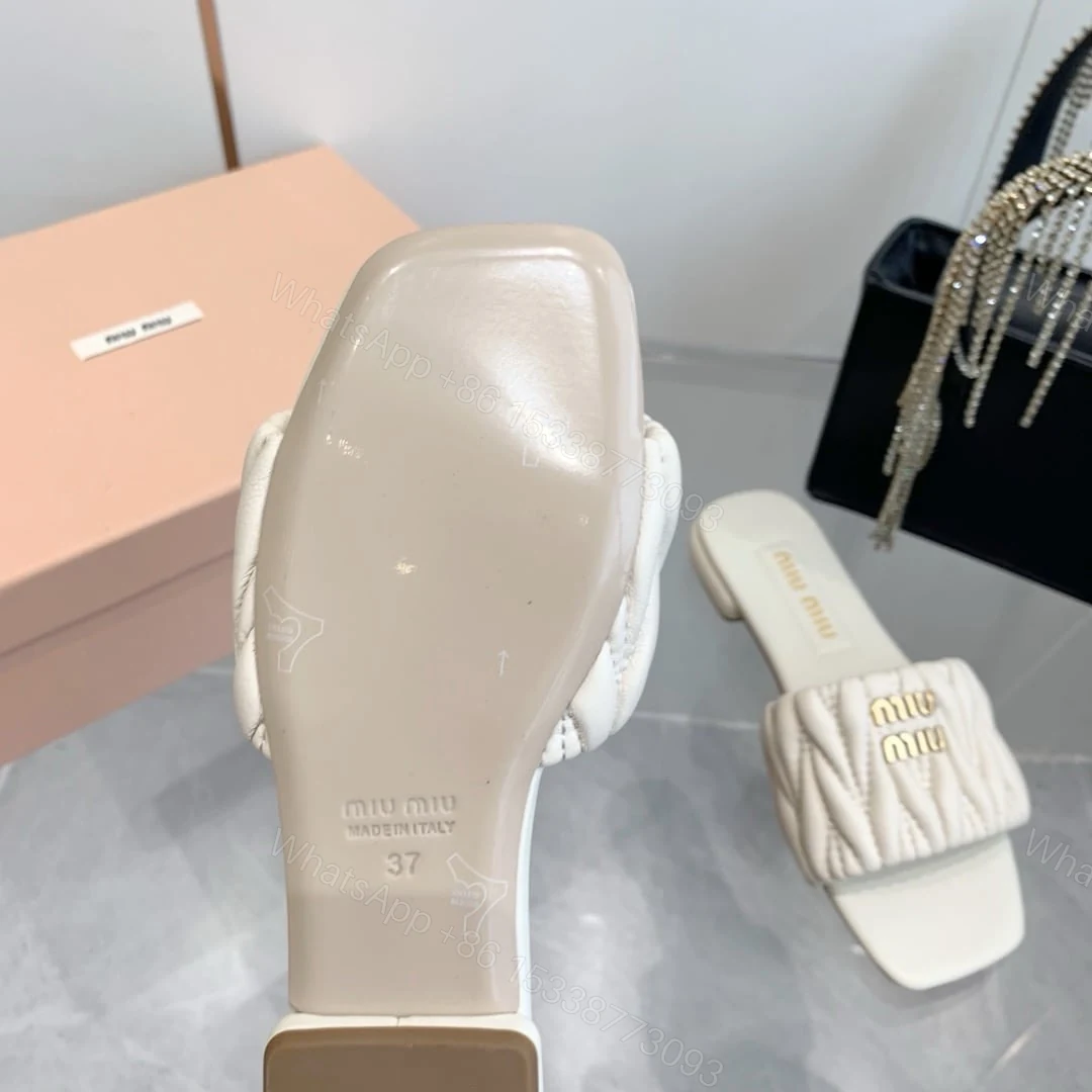 View 9 of MIUMIU MATELASSÉ NAPPA LEATHER SLIDES WHITE 5XX605 88T F0009 F 010