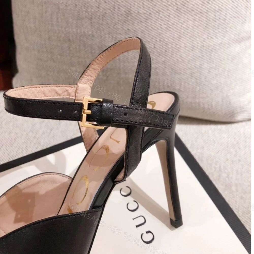 View 5 of Gucci Ankle Buckle Strap Sylvie Chain Sandals In Black
