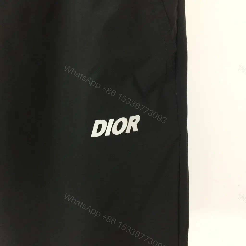 View 5 of Black Satin Drawstring Shorts Dior Logo Contrast Hem