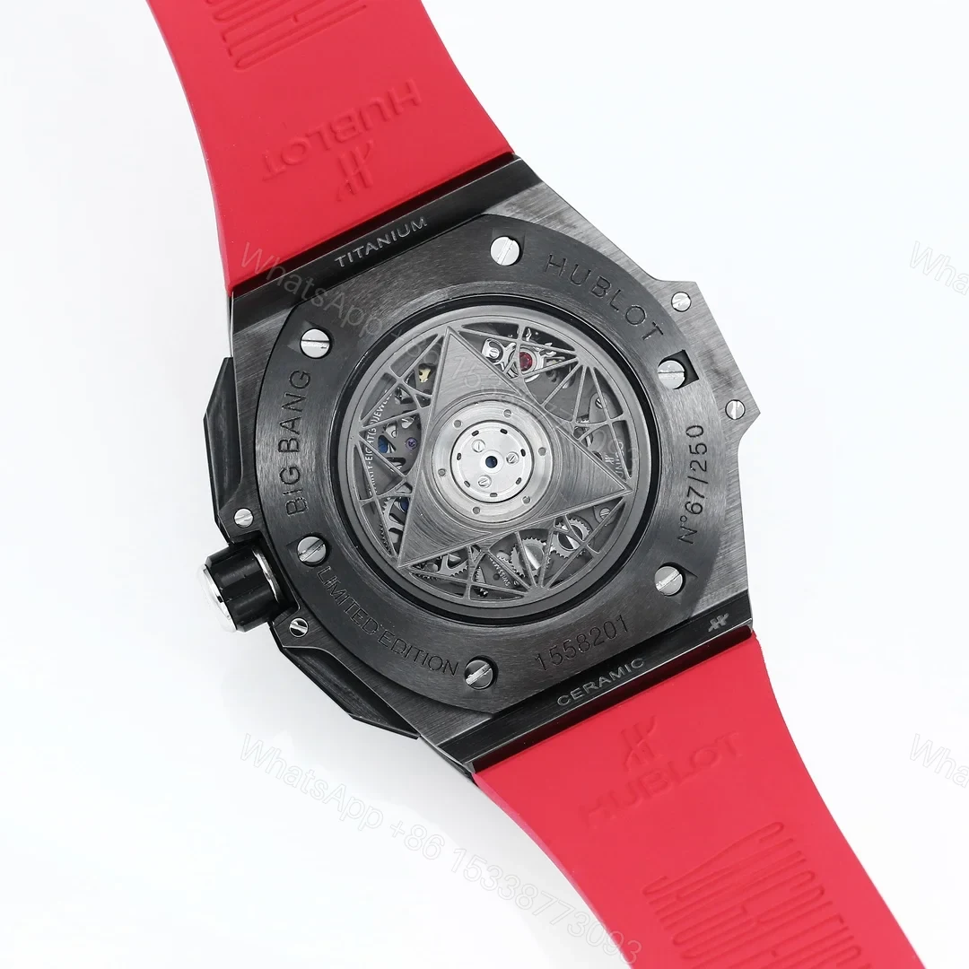 View 8 of Hublot Big Bang Sang Bleu Replica 45MM Premium Black Ceramic Red Rubber Strap Edition RG-HUBLOT-SANGBLEU-RED-45