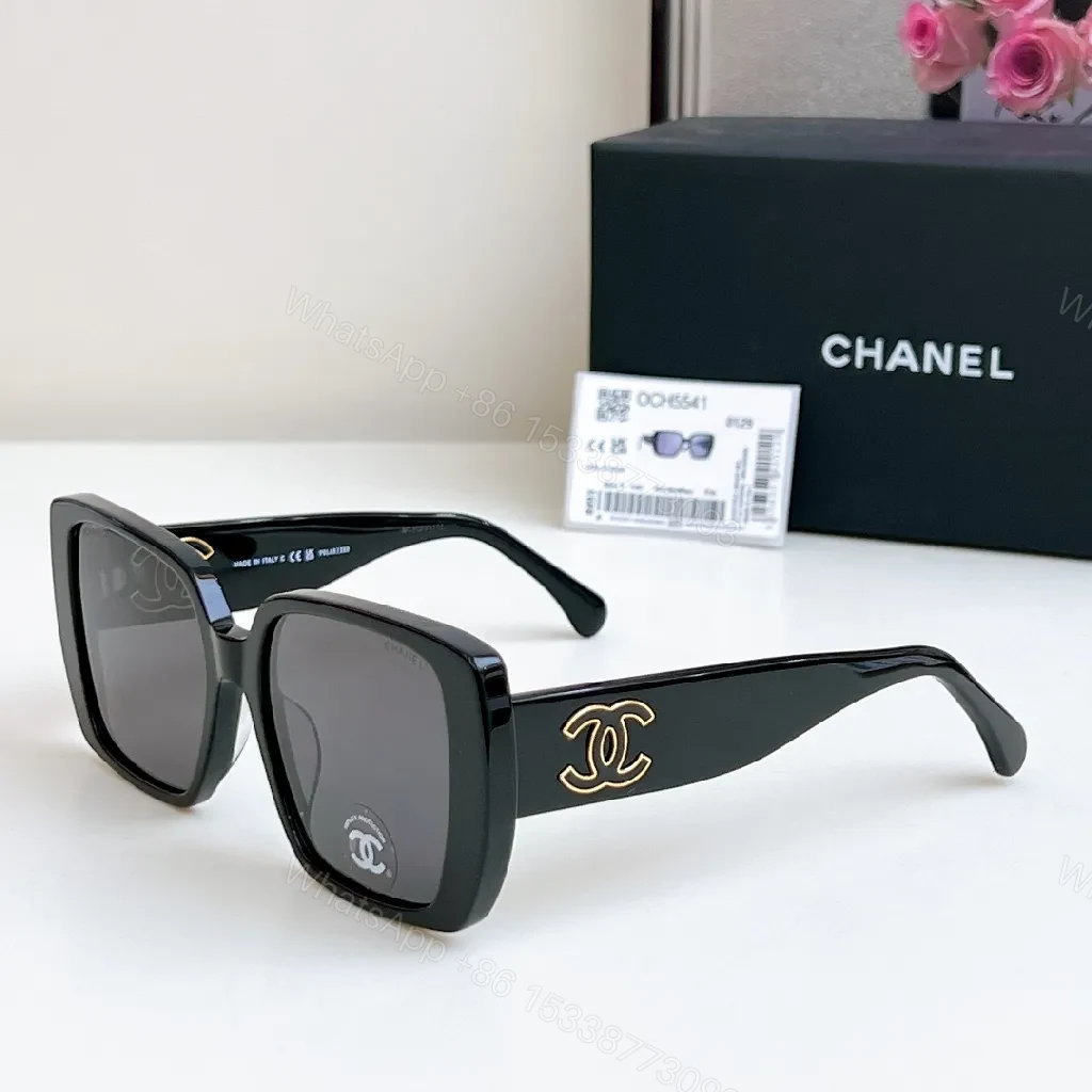 Oversized Black Acetate Sunglasses with Gold Logo Detail — view 1