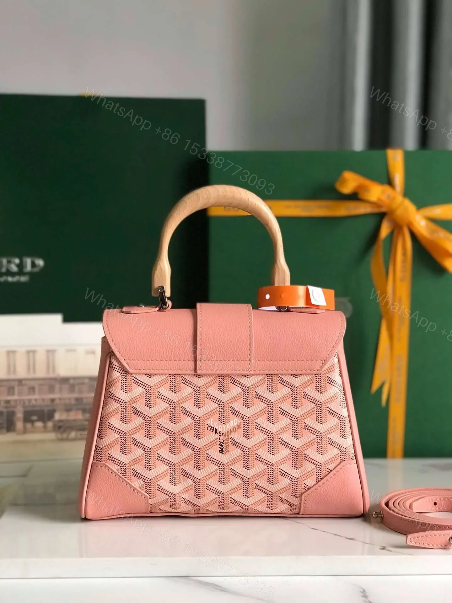 View 7 of Goyard Saigon Handbag Pink Women’s Wooden Handle 20x15cm