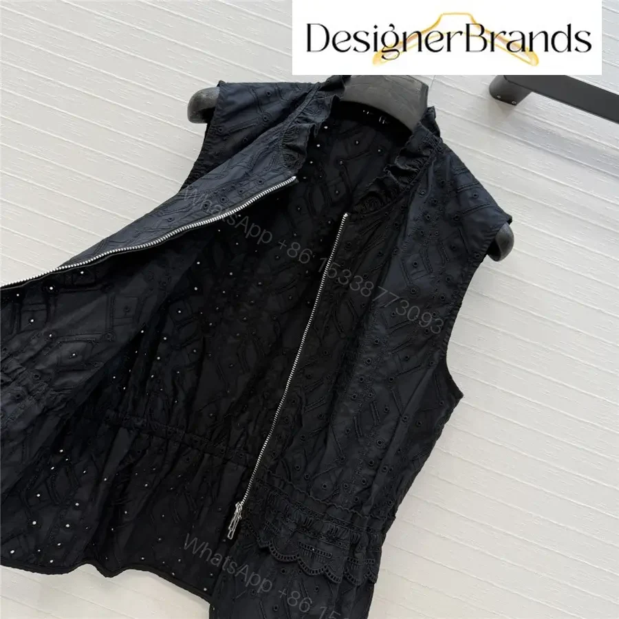 View 7 of Hermes Black Sleeveless Embroidered Top