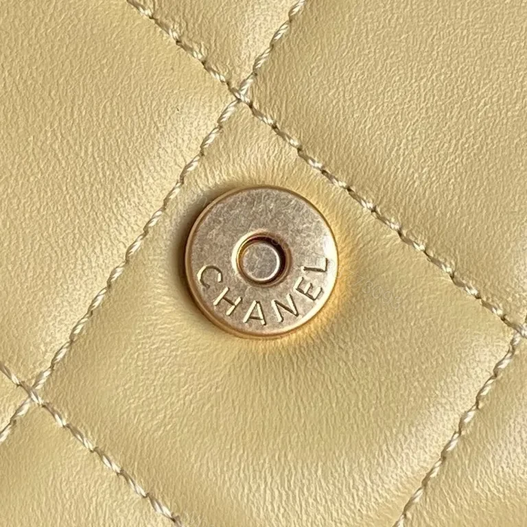 View 8 of Chic Quilted Weekender Bag in Soft Yellow with Gold Chain Handles