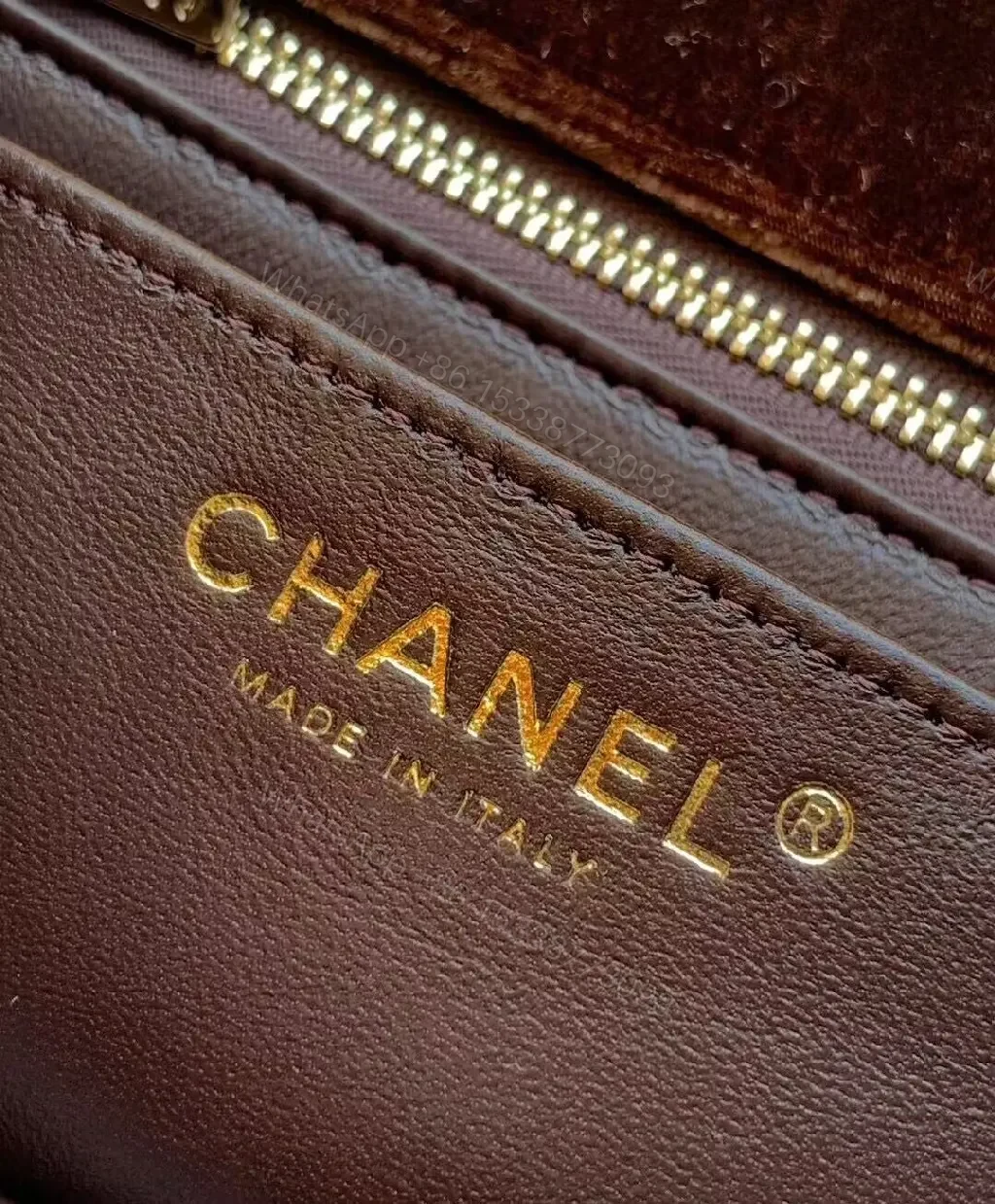 View 2 of Velvet Flap Bag with Gold Logo Chain, Compact Luxury