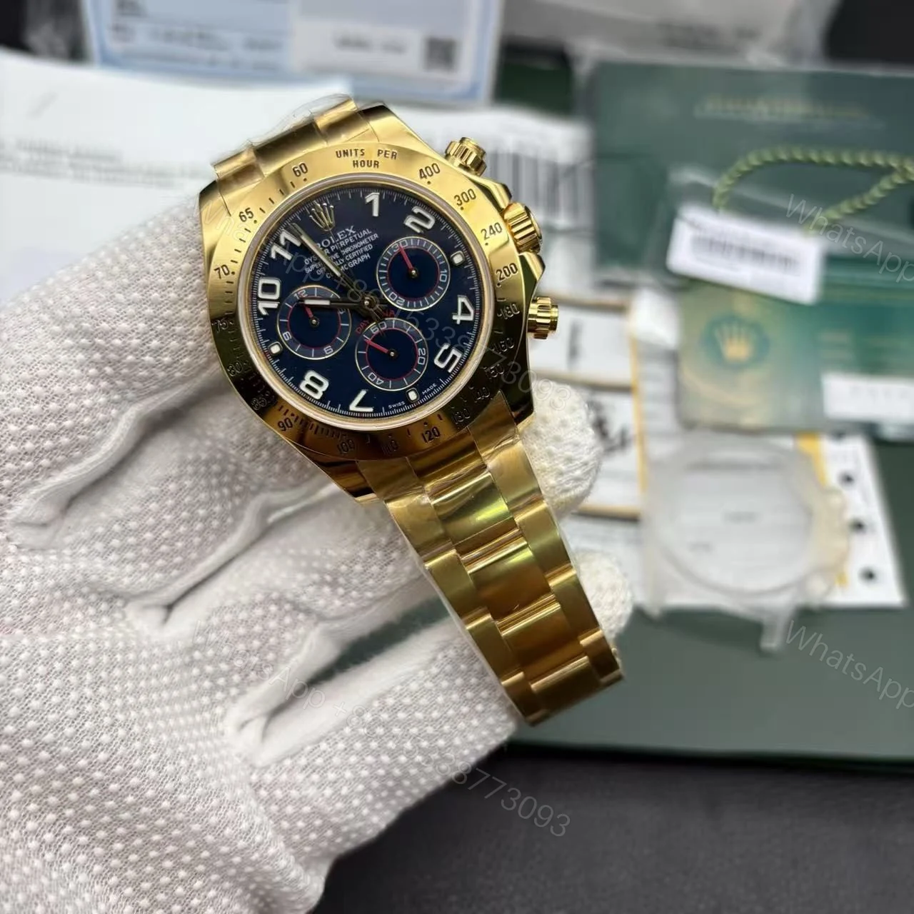 View 7 of Super Clone Rolex Daytona Gold with Blue Dial 116528 Replica