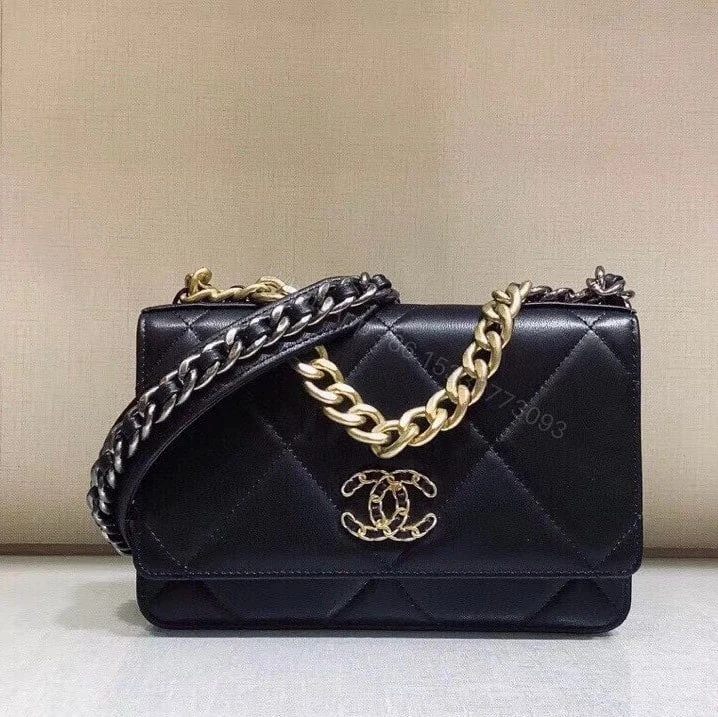 View 2 of Chanel 19 Wallet On Chain Bag Shiny Gold And Silver Tone Black 19Cm AP3267 B04852 94305
