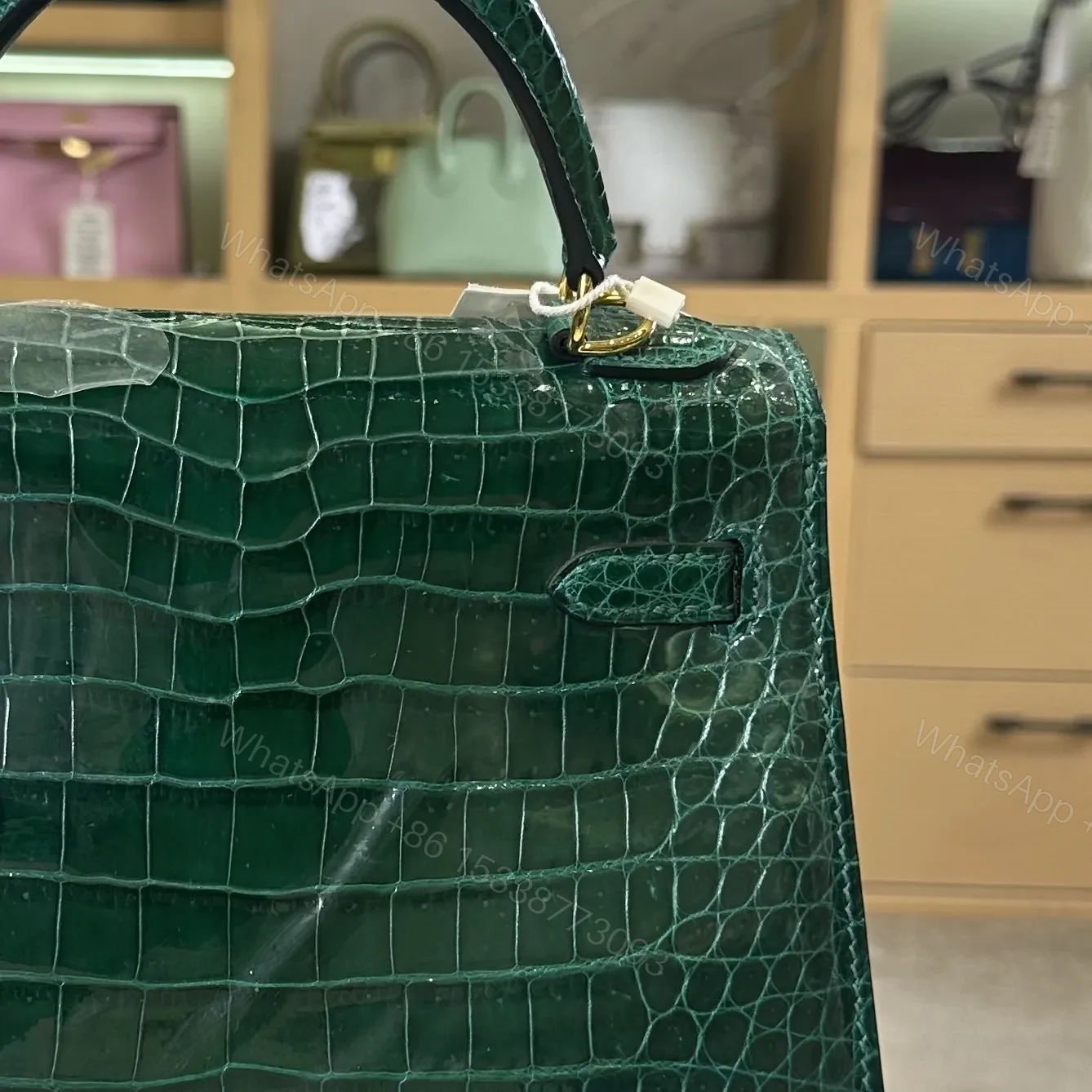 View 8 of Hermes Kelly 25cm Emerald Green Gold Hardware