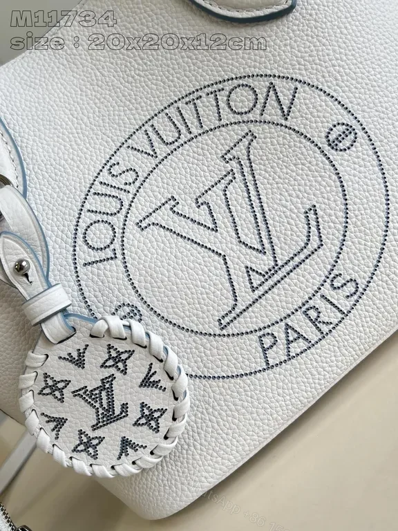 View 3 of White Textured Leather Duo â€“ LV-Inspired Carryall Bag Set