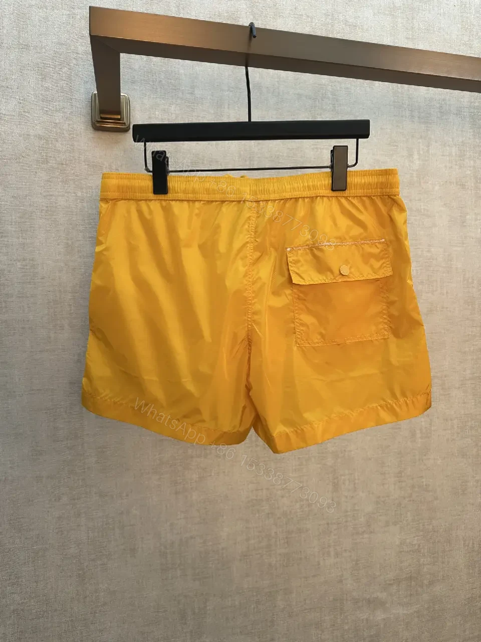 View 4 of Yellow nylon swim shorts with drawstring and logo patch for everyday luxury