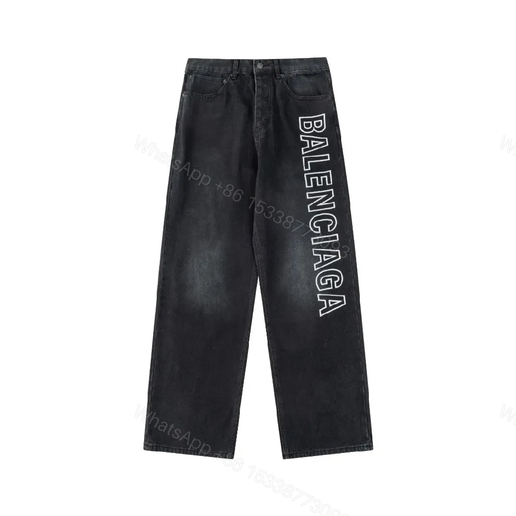 View 6 of Bold Denim Wide-Leg Jeans: Bold Lettering, Street-Ready Style