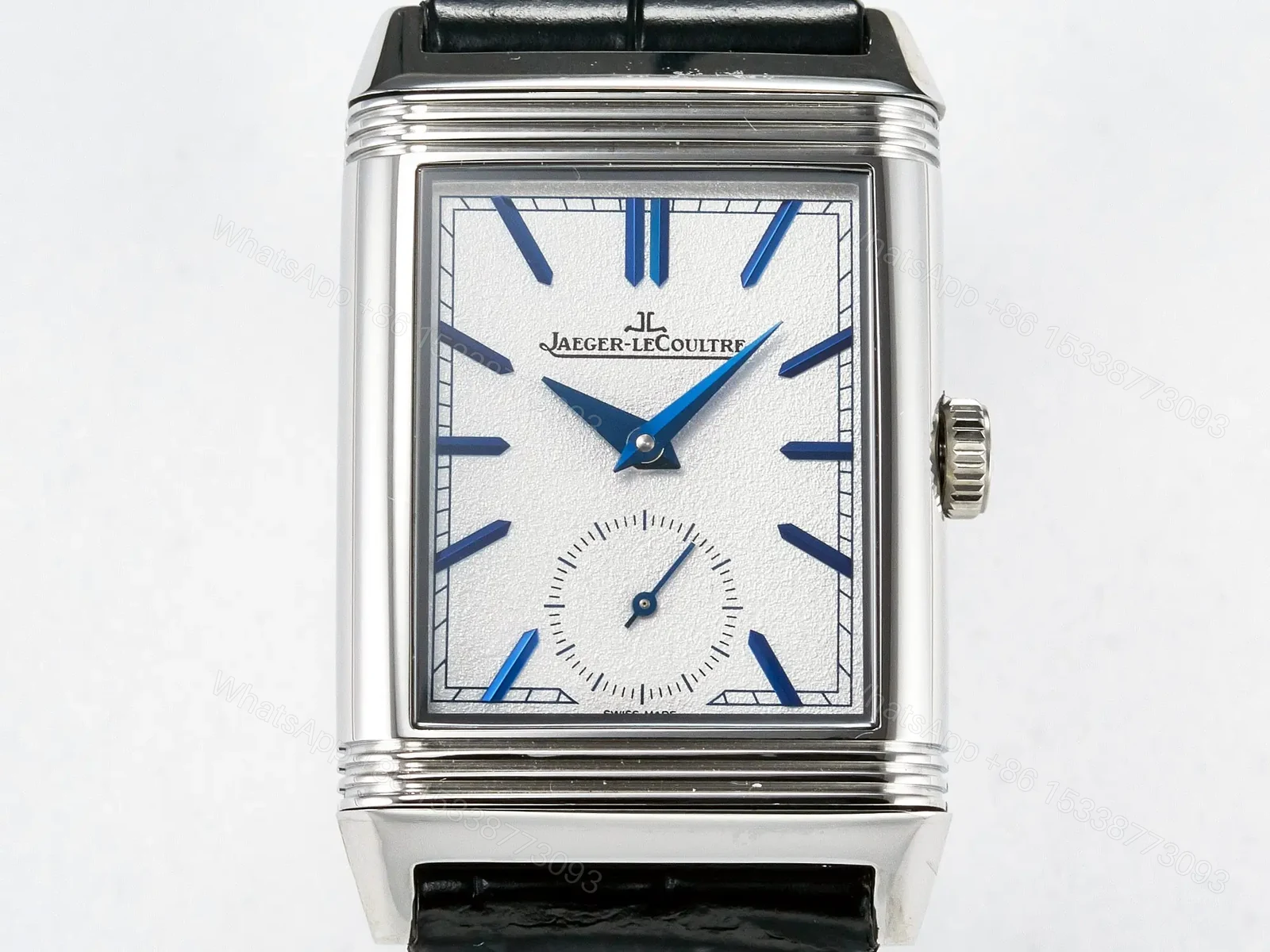 View 2 of Reverso Tribute Duoface Small Seconds SS MGF Best Edition White Dial on Black Leather Strap A854A