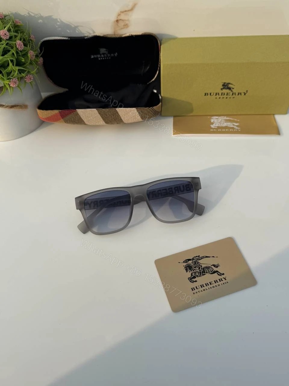 View 2 of First Copy Burberry Grey Square Unisex Sunglasses UV Protection Luxury Style