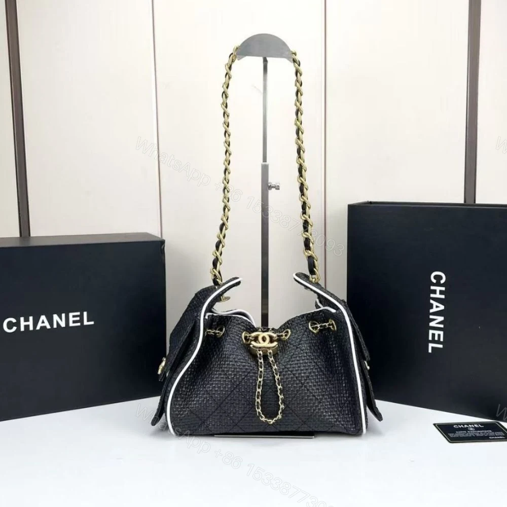 View 3 of Chanel 25 Small Handbag Braided Raffia Black And White 20Cm