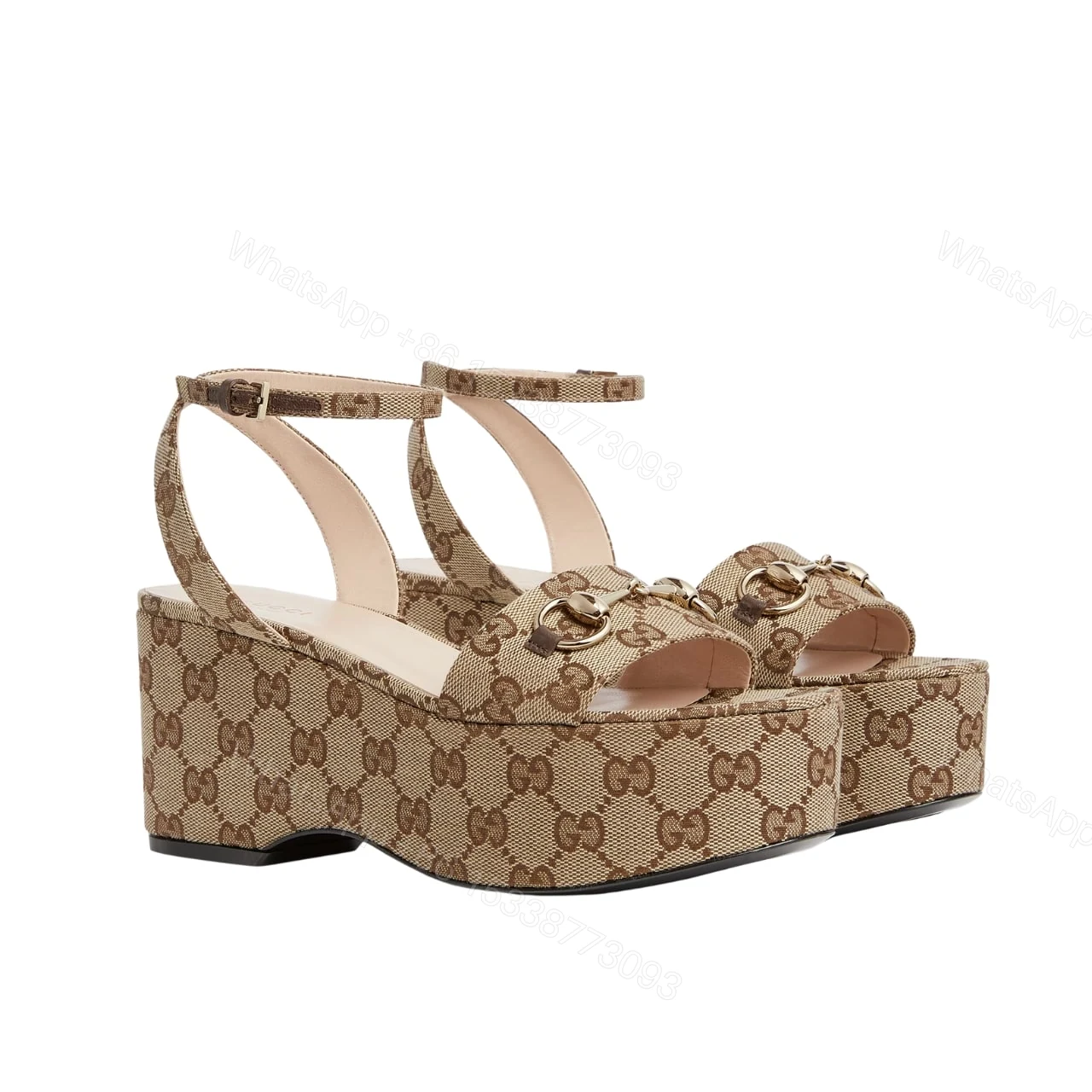 GUCCI WOMEN HORSEBIT FLATFORM SANDAL BEIGE AND EBONY 794718 2HK80 9741 — view 1