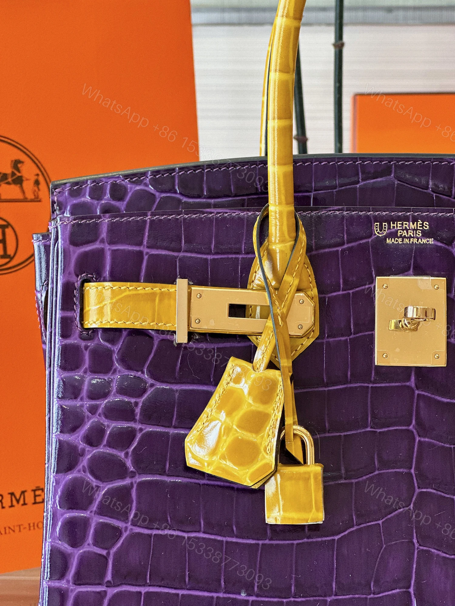 View 2 of Hermes Birkin 30 Purple/Gold Genuine Crocodile Leather Gold Hardware – Custom Made