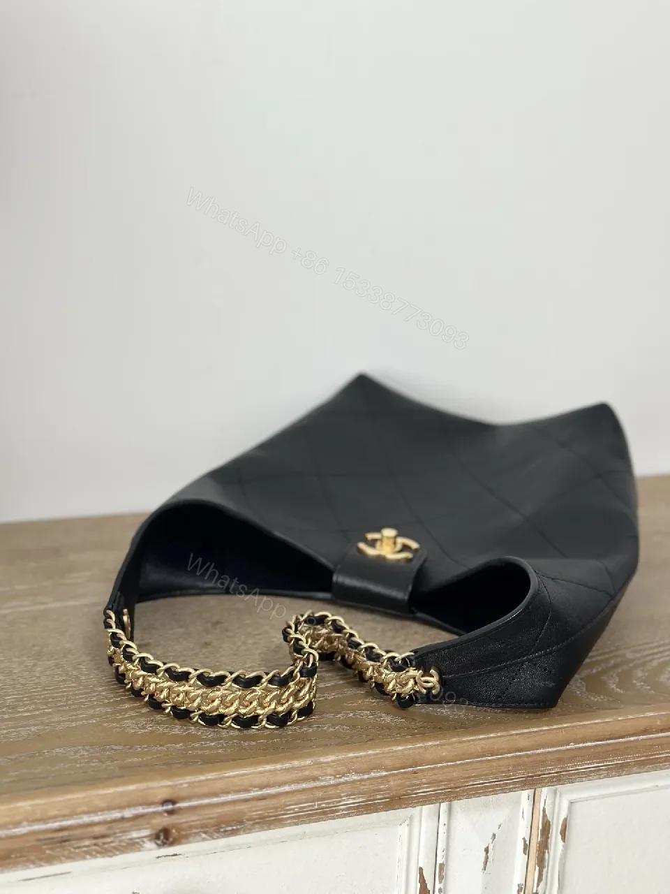 View 9 of Quilted Shoulder Bag with Chain Strap - Gold Emblem Luxe