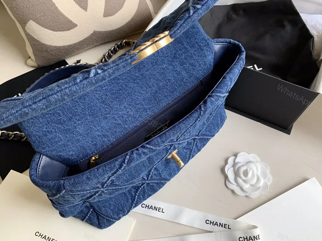 View 6 of Denim Velvet Chanel-Inspired Shoulder Bag: Modern Luxury