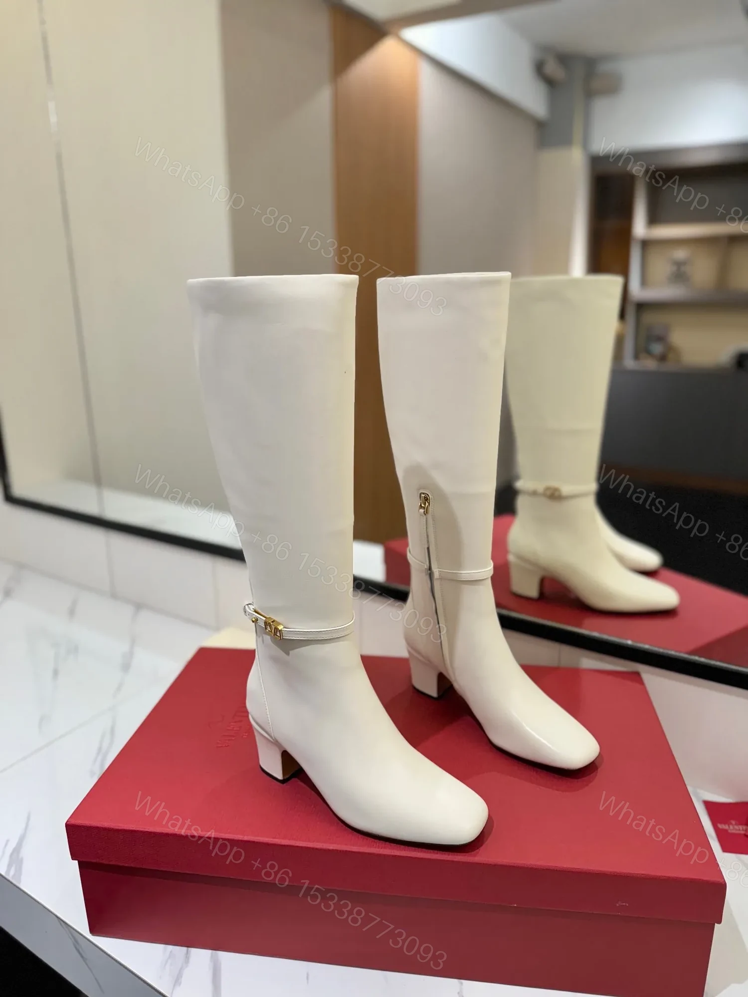 Valentino Women White Leather Knee High Boots — view 1