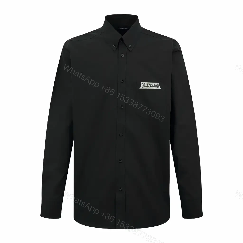 Black Button-Down Shirt: Balenciaga-Inspired Patch, Modern Minimalist — view 1