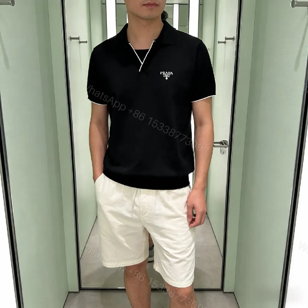 View 4 of Premium Black Polo Knit with Subtle Detailing Polo Knit Tee