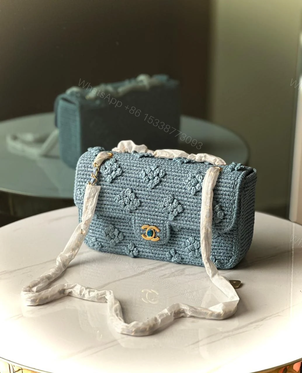 View 3 of CHANEL Braided Raffia Rectangular Flap Bag