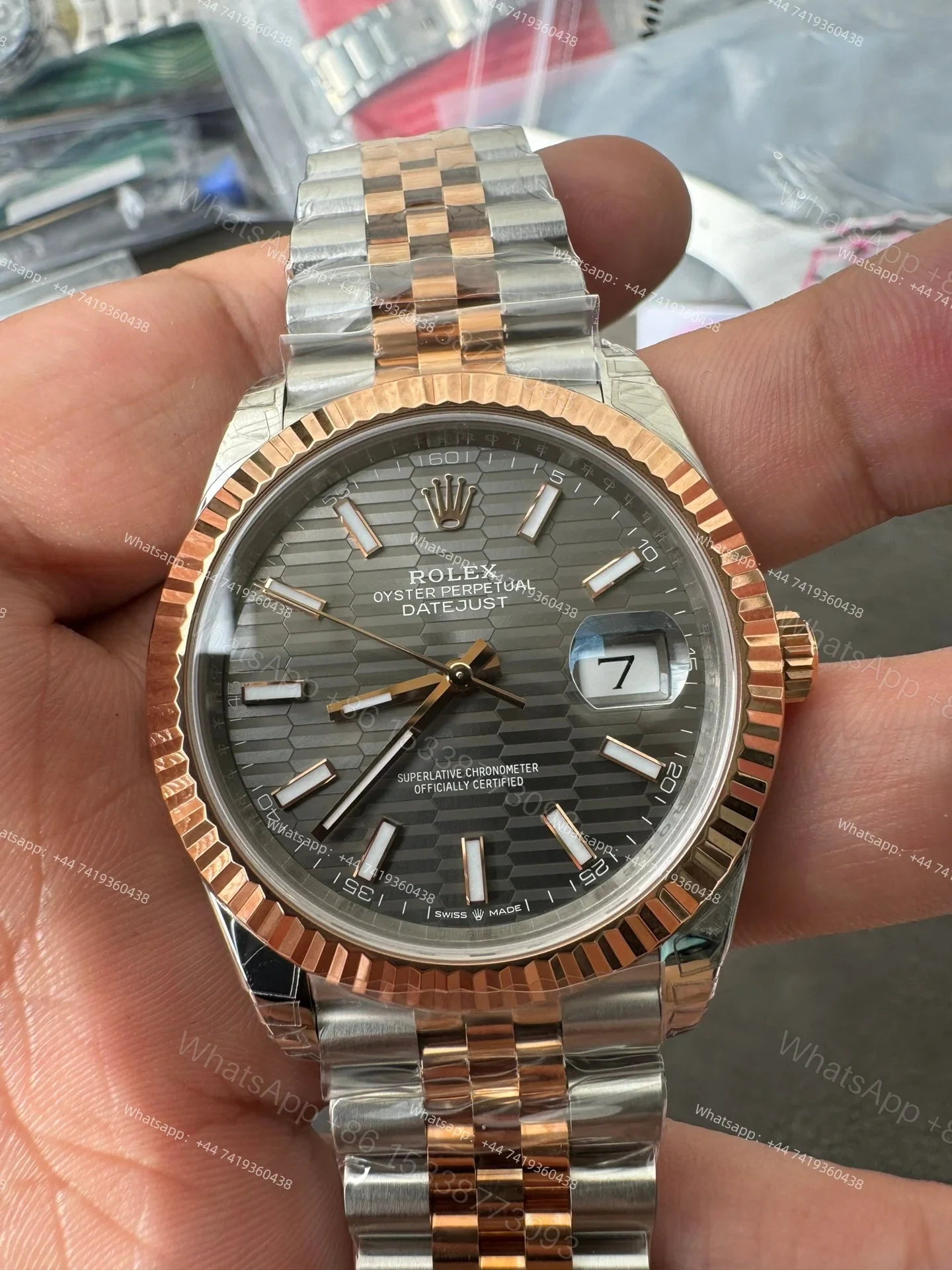 View 4 of Rolex Datejust M126331-0020 1:1 Replica Water Ripple Rose Gold Gray Dial Jubilee 41MM 3235 Movement Super Clone Watch