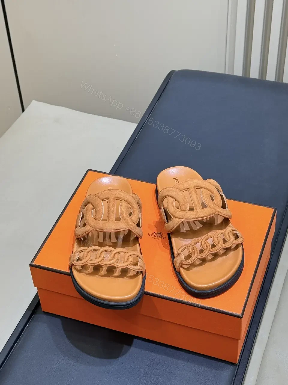 View 3 of Relaxed Chic Tan Leather Slip-Ons with Braided Hardware