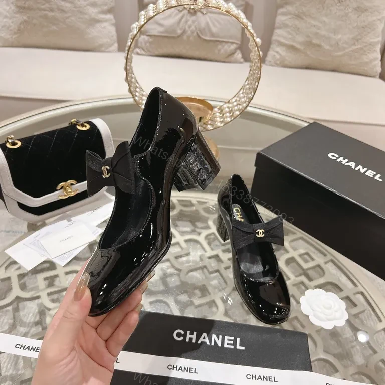 View 8 of Chanel-Inspired Black Patent Bow Loafers â€“ Signature Comfort