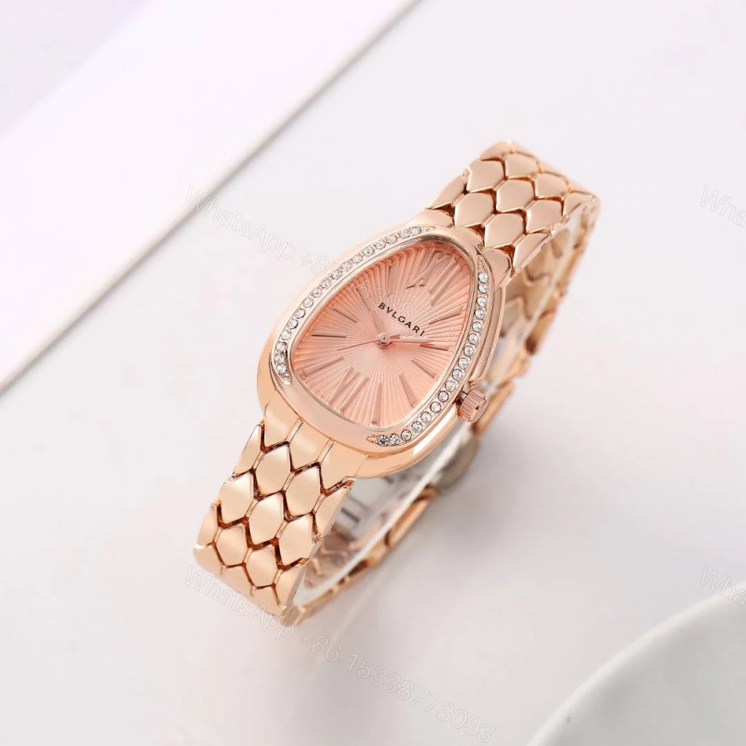 First Copy Bvlgari Serpenti Rose Gold Peach Dial Diamond Bezel Women’s Analog Watch — view 1