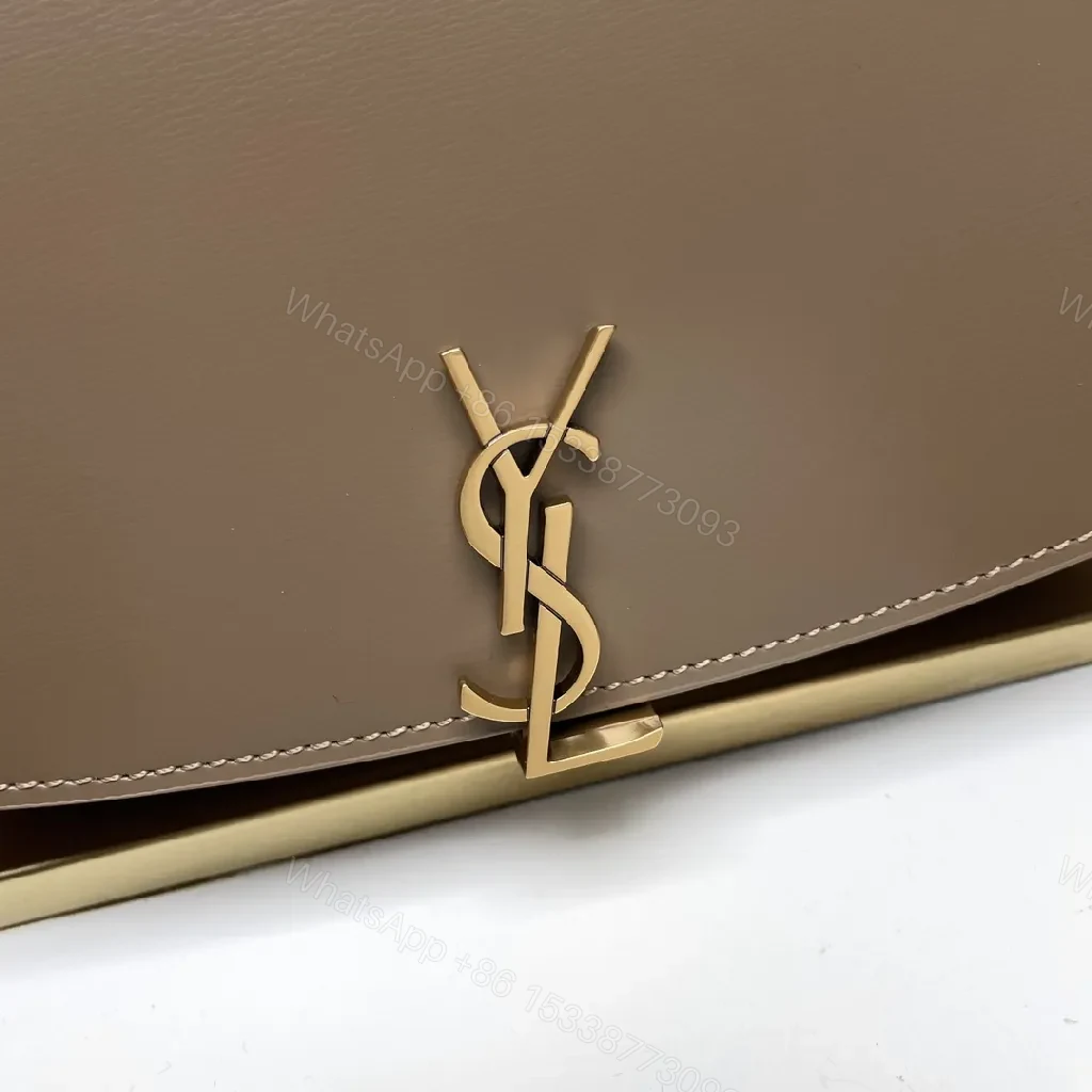 View 2 of Taupe Leather Saddle Bag with Subtle Designer Hardware