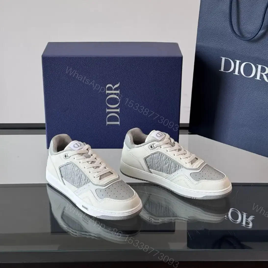View 2 of DIOR B27 UPTOWN LOW-TOP SNEAKERS WHITE SMOOTH CALFSKIN AND WHITE OBLIQUE JACQUARD – CD217