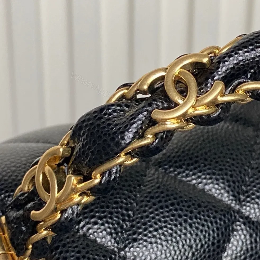View 3 of Compact Quilted Lambskin Bag with Gold Chain, Evening-Ready