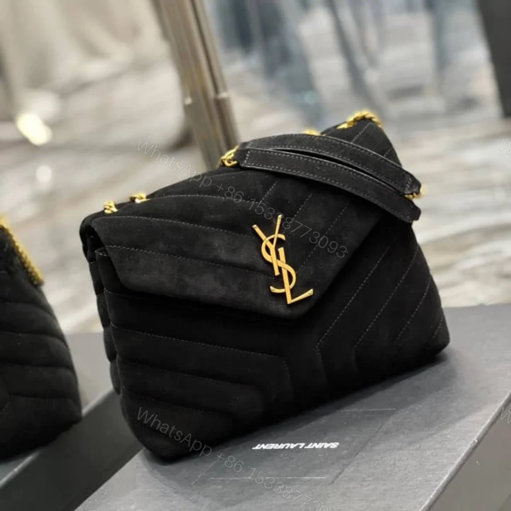 View 3 of Saint Laurent Loulou Small Flap Bag Suede Black 25Cm