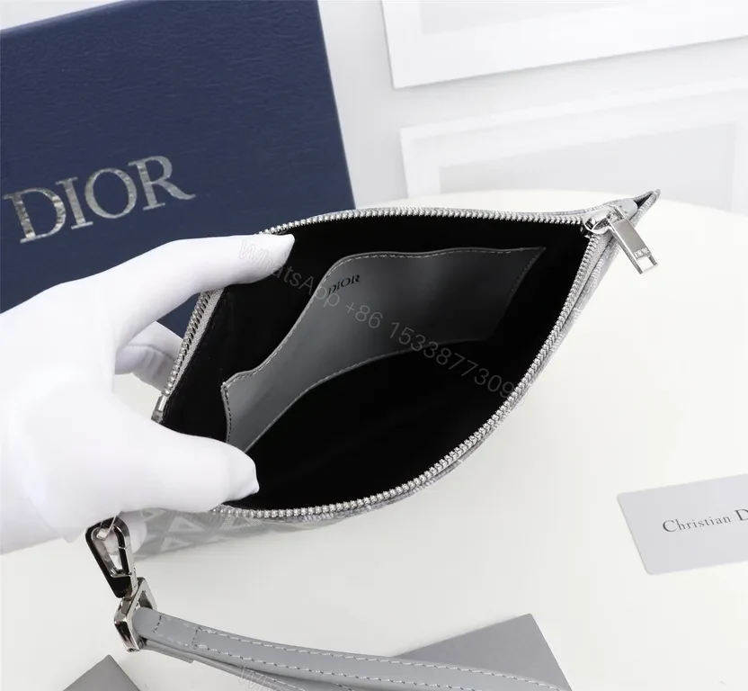 View 2 of Grey Dior Oblique Jacquard Pouch â€” Elegant, Hands-free Carry