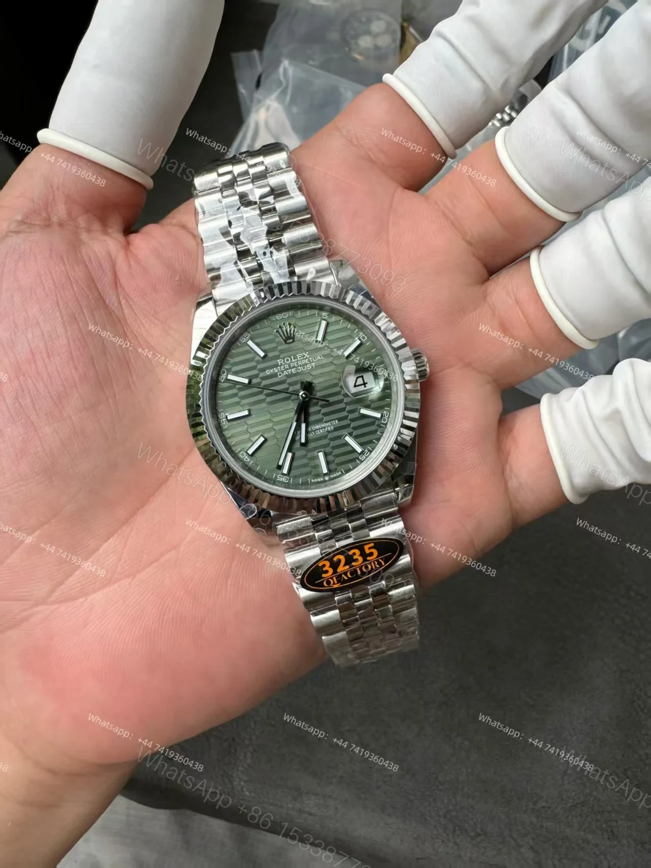 View 11 of Rolex Datejust M126334-0030 Water Ripple Green Dial 1:1 Replica Jubilee 41MM 3235 Movement Super Clone Watch