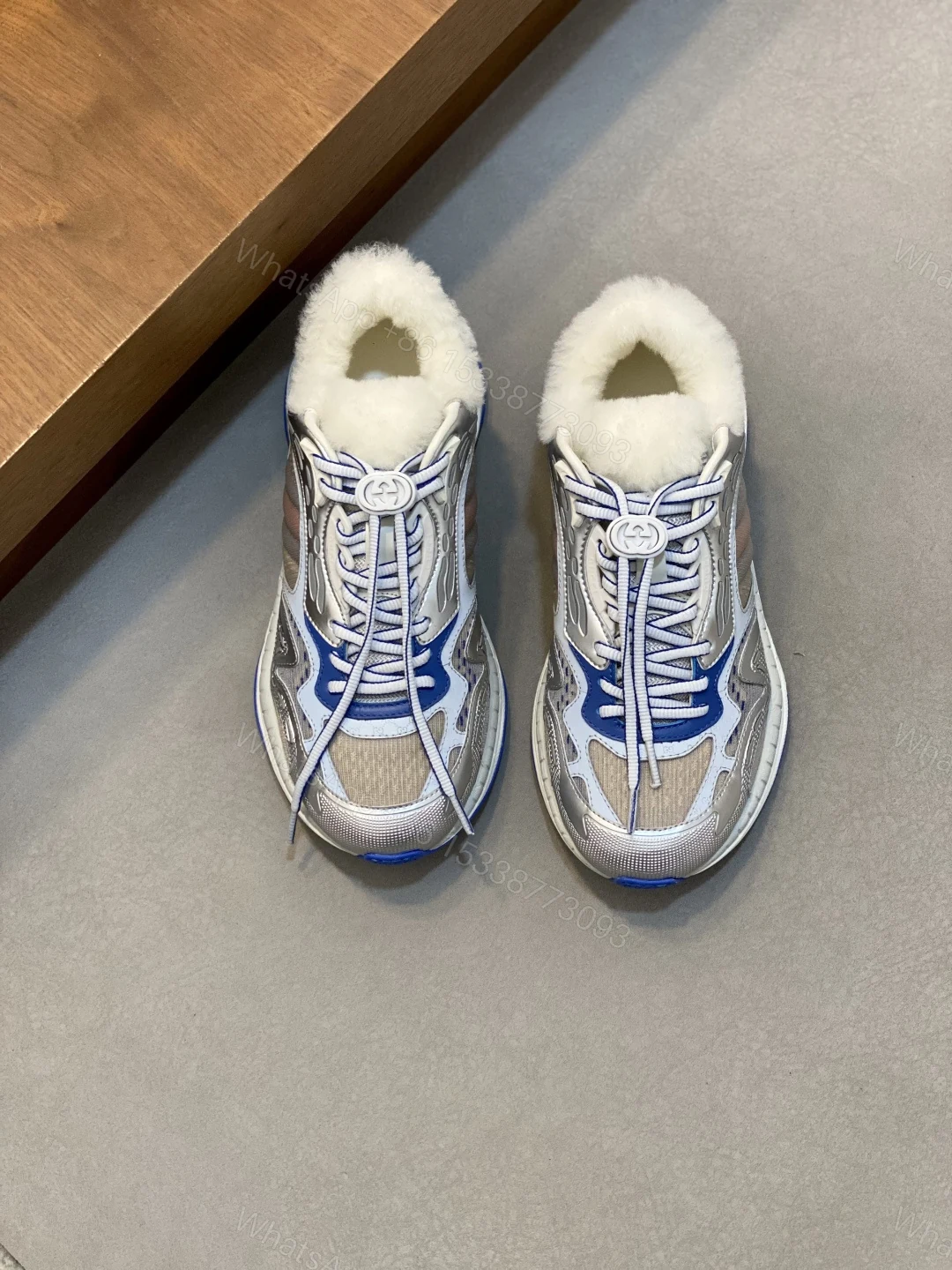 Gucci高仿女款老爹鞋 藍白配色加絨厚底運動風款 — view 1