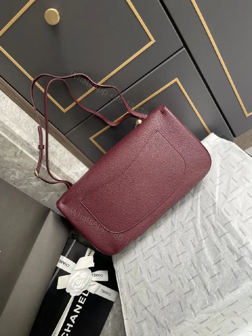 View 4 of Burgundy Textured Leather Shoulder Bag: Compact Luxury