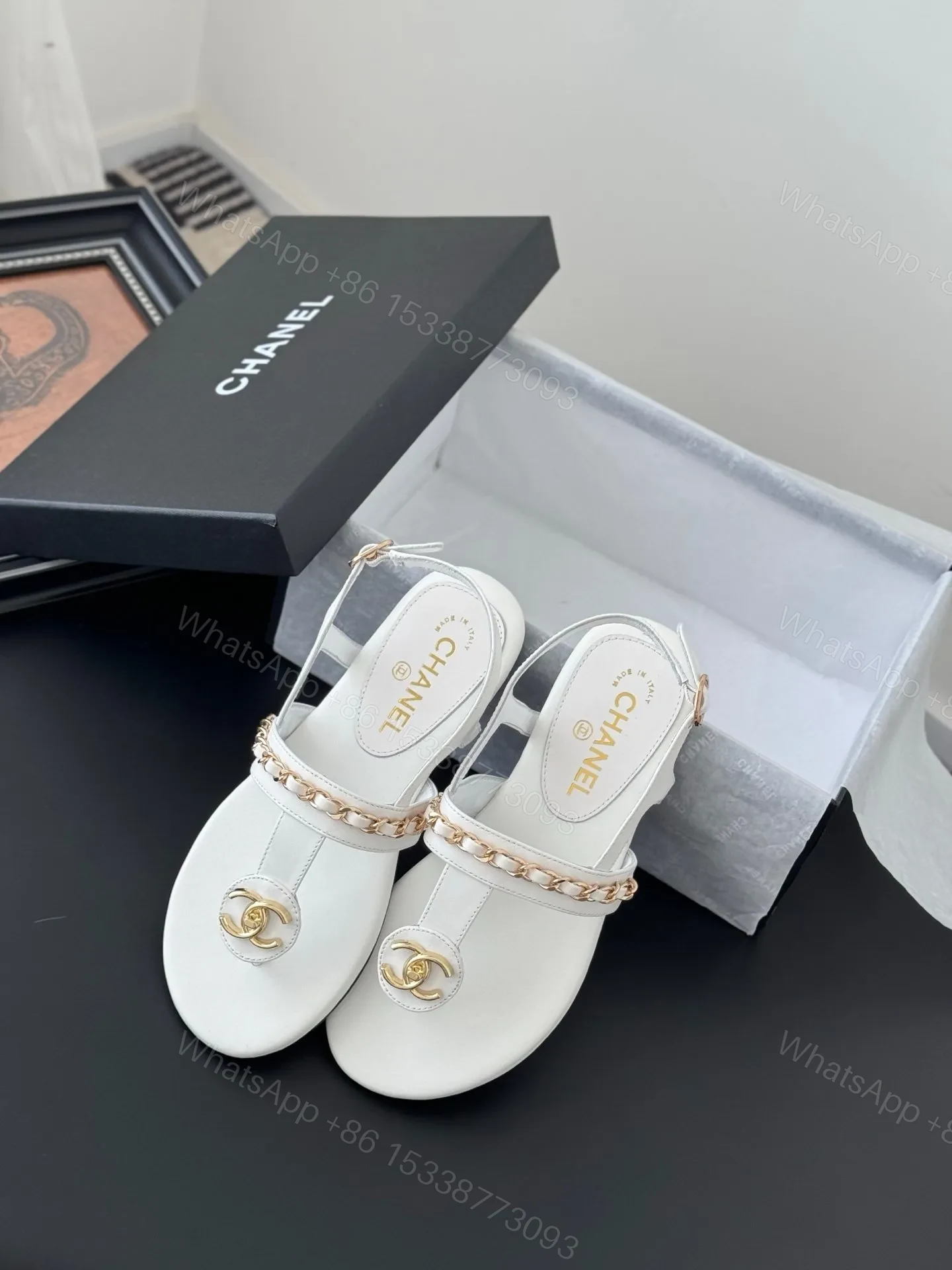 View 4 of Chanel Women White Leather Sandals