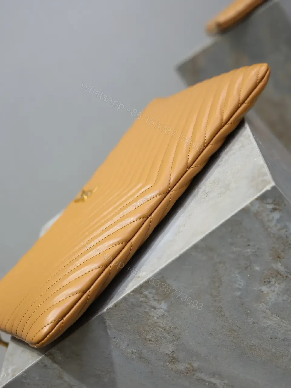 View 8 of Quilted Leather Chevron Clutch with Wrist Strap - Day-to-Night Carry
