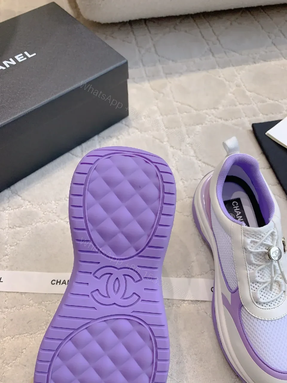 View 3 of Lilac Knit-Detail Low-Top Sneakers: Modern Luxury Comfort