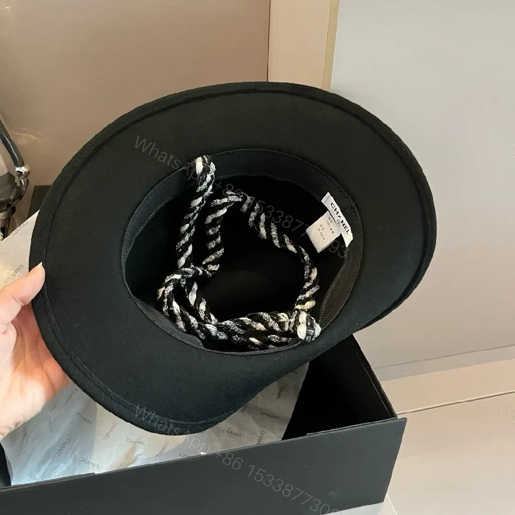 View 6 of Black Wool Fedora with Luxe Logo Edge Hat