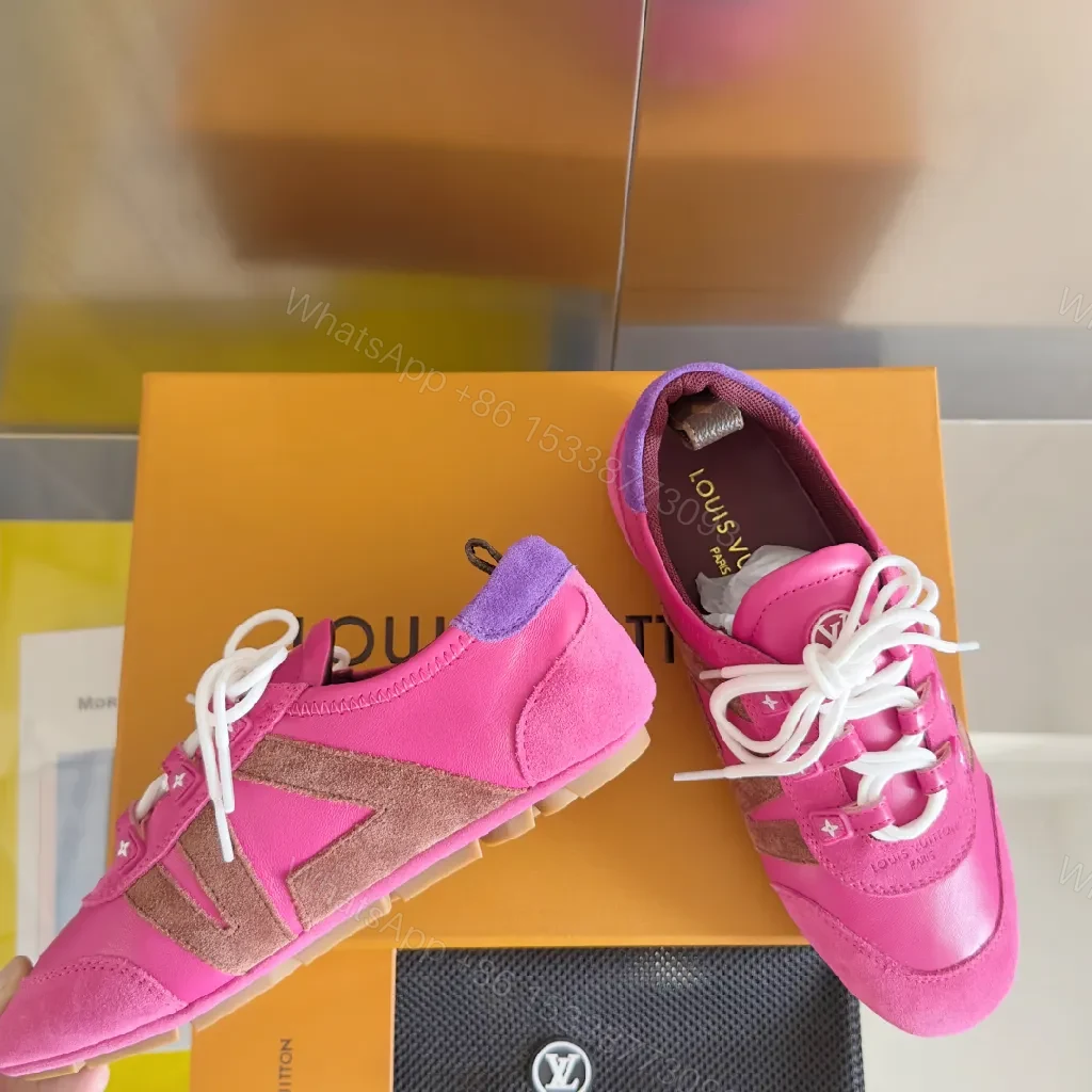View 7 of Vibrant Pink Leather Sneaker with Signature Hardware