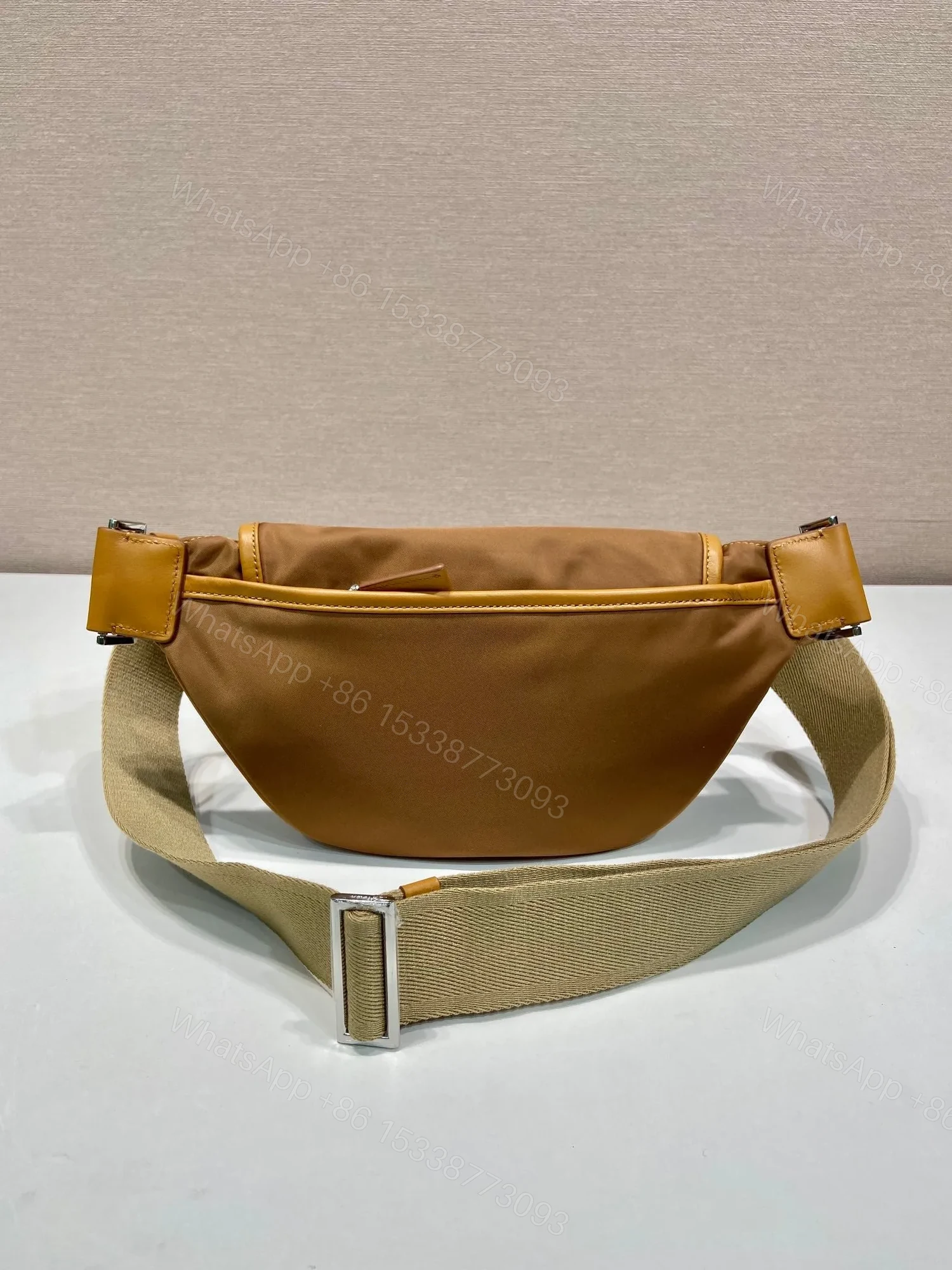 View 4 of BELT BAG 18 IN SEPIA BROWN RE-NYLON AND CALFSKIN TRIM